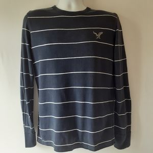 American Eagle Outfitters men's navy blue stripe long sleeve top size M